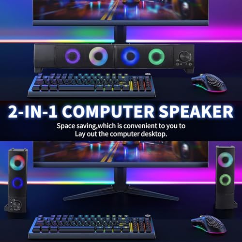 Wired Computer Speakers Designed for Desktop Devices USB Plug-and-Play Clear Sound with RGB Lighting Features Volume knob Ideal Gaming Speakers for Computers, laptops, Phones, and Tablets