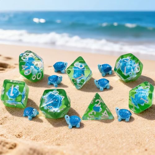 Resin D&D Dice Set, Blue Turtle DND Animal Polyhedral Dice for Dungeons and Dragons, RPG, MTG DND 7-DIE (D4, D6, D8, D10, D12, D20, D%) for Ages 15 and Up - color: Blue Turtle