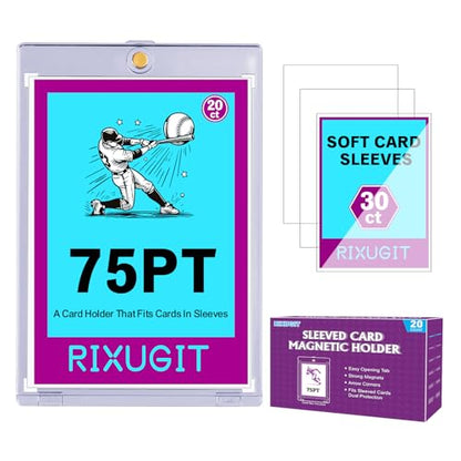 20 Pack 75pt Sleeved Card Magnetic Holders with 30 Soft Sleeves ﻿ | Sleeved Card Slide Into Holder for Dual Protection, UV Protection, Scratch Resistant, Fits Baseball football Basketball Cards - size: 75PT Card Holder20ct + Soft Sleeves30ct