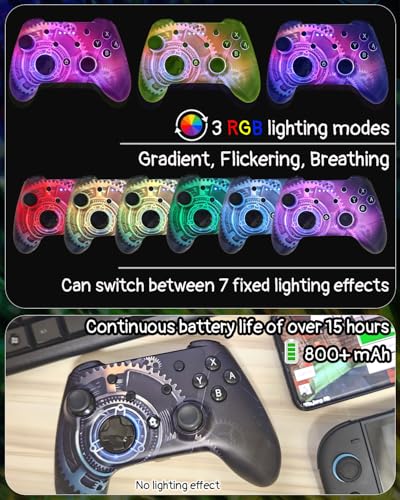 Wzuicov Multi-Platform Game Controller with RGB & Dual-Mode Bluetooth & Wired Connection, Wireless Gamepad for Switch/Switch 2/iOS/Android/PC/TV Box/Tesla, Includes 2 USB-C Cables & Adapter - color: Black&Blue