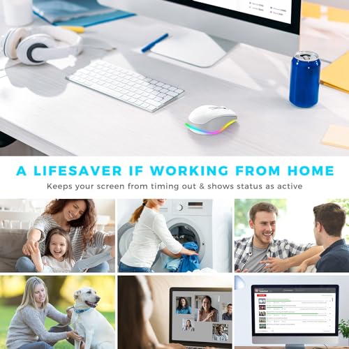 PEIOUS Wireless Mouse Jiggler - Keep Computers Awake, White & Grey | Rechargeable LED Mouse, Silent Clicks, Adjustable DPI and Random Movement Keep Computers Awake for Laptop/PC/Mac - color: White & Grey