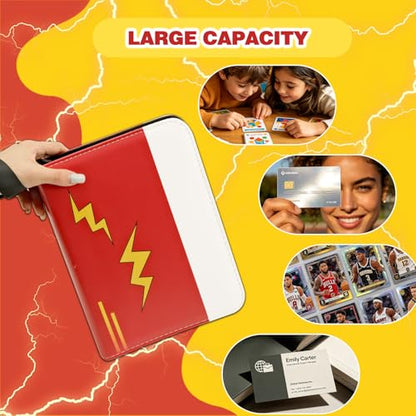 4 Pocket Trading Card Binder, 400 Card Holders with 50 Removable Sleeves, Display Storage Favourites Album, Waterproof PU Album with Zipper for TCG, MTG, Gaming Football Sports Cards, Red - color: Red-M