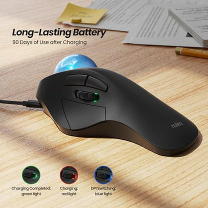 Nulea M505A Wireless Trackball Mouse Ergonomic 44mm Index Finger Control | Rechargeable rollerball mouse with 5 DPI levels,Bluetooth connection,smooth tracking,compatible with PC Mac Windows-Blue - color: B-Blue