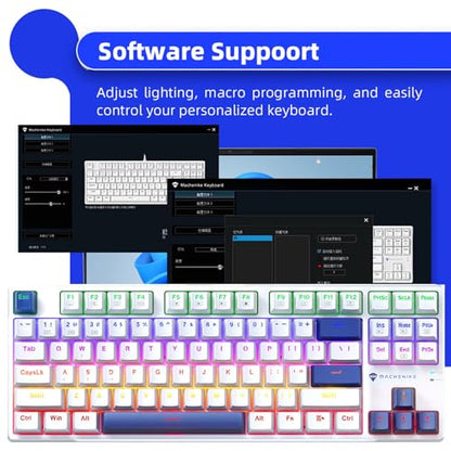 Machenike K500B-B87 75% TKL Mechanical Wired Gaming Keyboard, 87 Keys Compact Hot Swappable Linear Red Switch with Number Pad, Dynamic RGB Backlit, Anti-Ghosting, Double-Shot PBT Keycaps, White/Blue - color: White/Blue, size: Red Switch