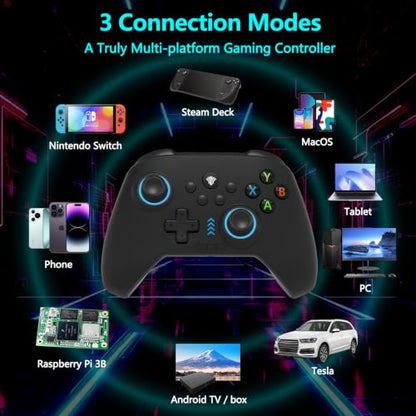 YUYIU Wireless Gaming Controller for PC, Switch, Steam Deck, Android, iOS | Bluetooth Controller with Hall Effect Joystick/RGB/1000Hz/Turbo/Macro/800mAh Battery/6-Axis Gyro/Vibration (Black) - color: BLACK