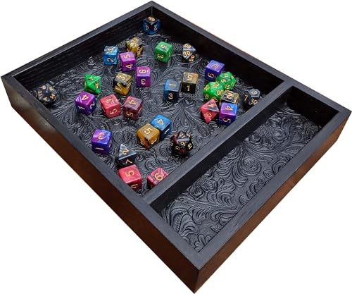 Oak Wood Dice Tray with Storage Area Wooden Rolling Box RPG Tabletop Boardgame Accessories (Ebony/Dark Blossom) - color: Dark Blossom