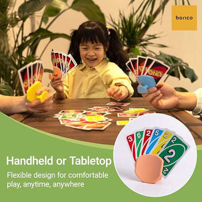 BORICO 4 Pack Playing Card Holders for Kids & Adults - Handheld/Tabletop Use/Drawstring Pouch, Perfect for Game Nights & Travel (4 Colors)