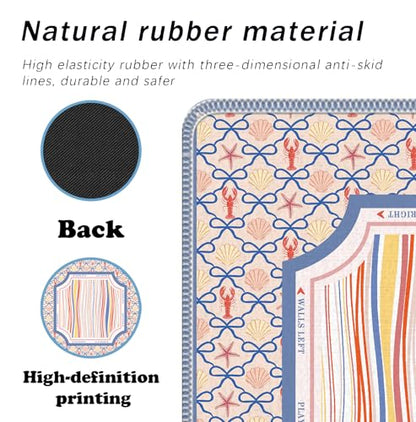 Pink Blue Preppy Beach Mahjong Mat 31.5" x 31.5", Coastal Lobster Shell Non-Slip Noise Reduction Mahjong Table Cover Accessories Supplies for Dominoes Poker Card Board and Tile Games Gifts - color: Pink Blue Preppy Beach