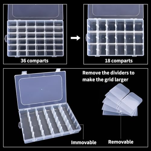Bead Organizer Storage 36 Grid Jewelry Tackle Craft Box Adjustable Dividers - color: 1 Pack