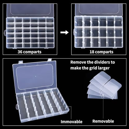 Bead Organizer Storage 36 Grid Jewelry Tackle Craft Box Adjustable Dividers - color: 1 Pack