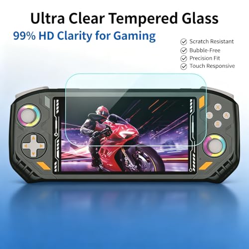 TEHAOUU Handheld Game Tempered Glass Protector, Compatible with AISLPC RG52 Pro Max Retro Game Console, Clear Display Cover for Portable Game Play (2)