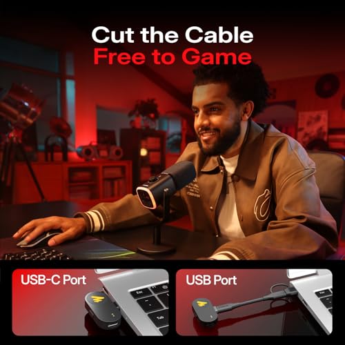 MAONO PD100W Wireless USB Dynamic Microphone, Gaming PC Mic with One-Click Noise Reduction,Mute Button,Custom RGB,3.5mm Headphone Jack,Software,Podcast Streaming Mic (Boom Arm(USB-C Receiver), Black) - color: Black