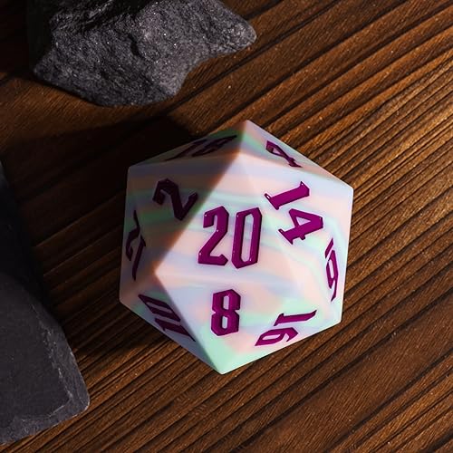 55mm Silicone D20 Dice, Tricolor Large Single 20 Sided DND Dice | Giant D20 Dice with Gift Box for Dungeons and Dragons RPG Bar Pub Club Party Games (Pink Blue Green/Purple) - color: Pink Blue Green/Purple