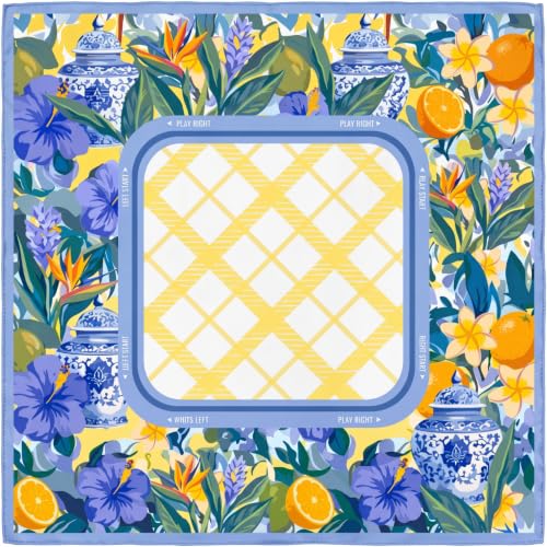 Drydiet Mahjong Mat for Table 31.5 x 31.5 Inch American Mahjong Mat with Carrying Bag, Non-Slip Noise Reduction Table Item for Family Poker Domino Board Game Night & Party Use(Blue Lemon) - style: Blue Lemon