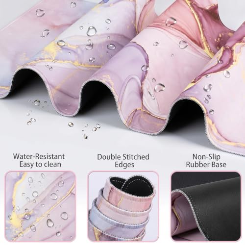 Large Mouse Pad with Wrist Rest, 4-in-1 Wrist Rest for Keyboard and Mouse | Non-Slip Waterproof Desk Mat Set, 35.4"x15.7" Desk Mat+Keyboard Wrist Rest+Mouse Wrist Support+Cup Coaster for Home Office - color: 4Pcs-Pink Marble