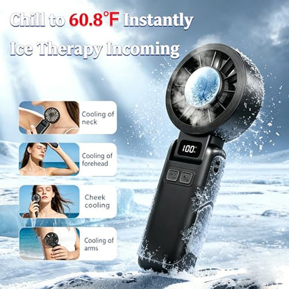Handheld Fan with Ice Cooler, 100 Speed Infinite Adjustment Portable Turbo Fan, Semiconductor Cooling to 60°F, Rechargeable Personal Fan, Small Pocket Fan for Travel Camping Office Makeup