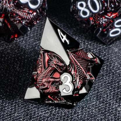 Roycevon Relief Dragon DND Dice Set for Role Playing Game, 7Pcs Metal D&D Dice Set Dungeons Dragons with Gift Box, Polyhedral D and D Dice D20 D12 D10 D8 D6 D4, Red and White - color: Red and White