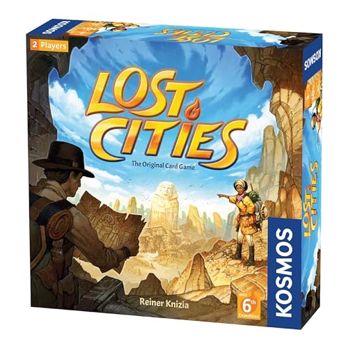 Lost Cities Card Game - with 6th Expedition | Two-Sided Board for Classic or New Edition | By Reiner Knizia | A Kosmos Game
