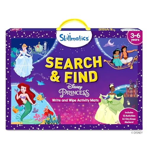 Skillmatics Search and Find Disney Princess Educational Game - Reusable Preschool Learning Activity, Perfect for Toddlers & Kids, Screen-Free Fun, Art & Crafts, Gifts for Boys & Girls Ages 3, 4, 5, 6 - style: 1. ⁠Search & Find Disney Princess