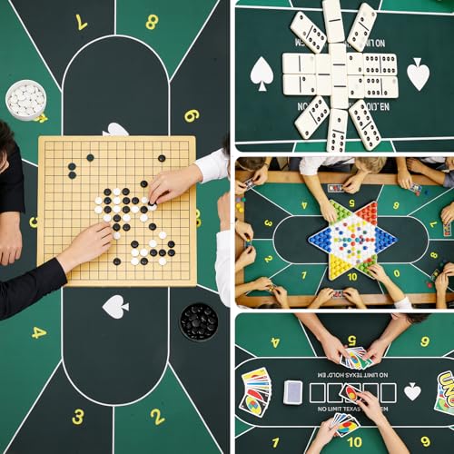 Poker Table Top Mat 70"x35" Blackjack Poker Mat with Non Slip Rubber Backing and Carry Bag for Home Poker Card Game Night Up to 10 Players (Green) - color: Green