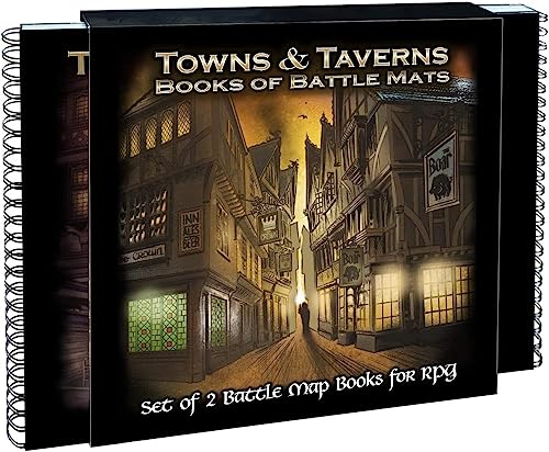 Towns and Taverns Books of Battle Mats by Loke | Modular Fantasy RPG Map Book Set with Lay-Flat Wipe-Clean Pages | Dual Slipcase for DND Pathfinder and Tabletop RPGs | Reusable Surfaces