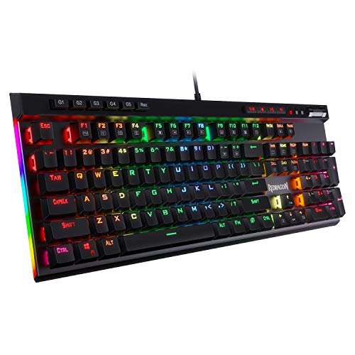 Redragon K580 VATA RGB LED Backlit Mechanical Gaming Keyboard with Macro Keys & Dedicated Media Controls, Hot-Swappable Socket, Onboard Macro Recording (Blue Switches) - color: Blue Switch, size: K580 Wired