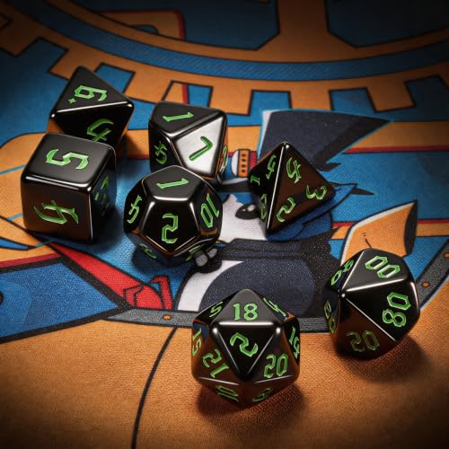 QMAY DND Dice Set -D&D Polyhedral Dice (7 Pcs) for Dungeons and Dragons (Pure Black) - color: Pure Black