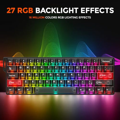 DAREU COOL60 60% Hall Effect Gaming Keyboard with Magnetic Switch, SOCD, 0.01mm Actuation Adjustable Rapid Trigger,8000 Hz Polling, Frosted Transparent Keycaps, Hot-swap, RGB Backlit - color: Black