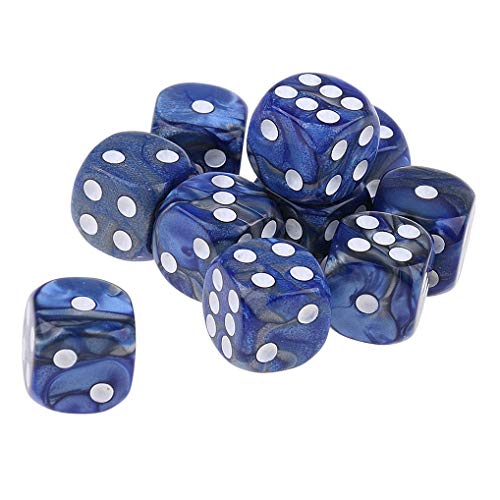 10PCS Polyhedral Dice D6 Dice 16mm Acrylic Dice Game Dice for RPG MTG DND Table Games (Blue Silver) - color: Blue Silver