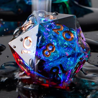 Single D20 Dice - 22mm, 20 Sided D&D Dice for Dungeons and Dragons, DND Dice with Resin Sharp Edge, Handmade Polyhedral for RPG, Roleplaying Games MTG Table Games(Blue Red) - color: D20-blud Red