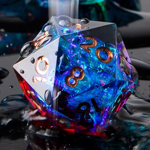 Single D20 Dice - 22mm, 20 Sided D&D Dice for Dungeons and Dragons, DND Dice with Resin Sharp Edge, Handmade Polyhedral for RPG, Roleplaying Games MTG Table Games(Blue Red) - color: D20-blud Red