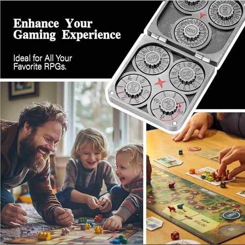 Foldable Spinner Metal DND Dice Set – Compact Elegant Design with D4, D6, D8, D10, D12, D20, D% for TTRPG - color: Ancient Nickel