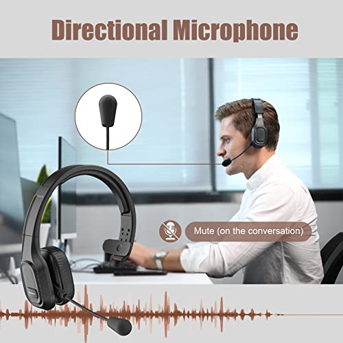 Trucker Bluetooth Headset V5.0, Wireless Headset with Noise Canceling&Mute Microphone for Cell Phones, On Ear Bluetooth Headphone for Computer, Zoom Meetings, Skype, Home Office - style: BH-M100