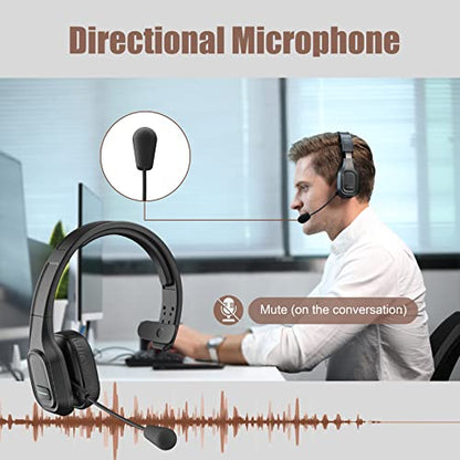 Trucker Bluetooth Headset V5.0, Wireless Headset with Noise Canceling&Mute Microphone for Cell Phones, On Ear Bluetooth Headphone for Computer, Zoom Meetings, Skype, Home Office - style: BH-M100
