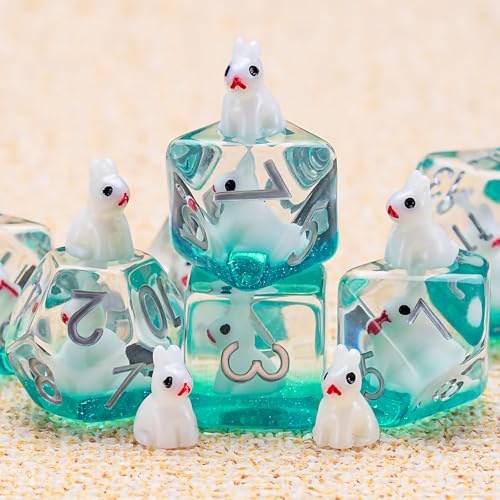 Resin Rabbit DND Dice Set, Polyhedral D&D Dice Animal Inclusion Dice for Dungeons and Dragons MTG RPG Board Games for 15 Years and Up - color: Rabbit