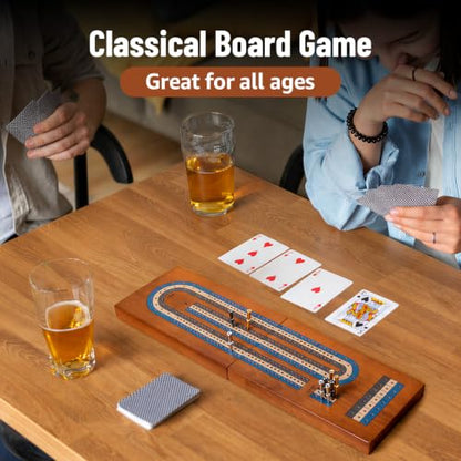 Cribbage Board Game Set,Travel Cribbage Game for Kids and Adults,Classic Strategy Games, Includes Playing Cards(Ages 8+)