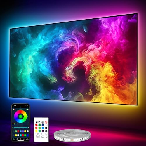PANGTON VILLA LED Lights for TV 40-60 Inch, 10FT (1 Roll of 10ft) ICRGB TV LED Backlight Kit with Bluetooth APP & 24 Keys Remote, Music Sync Lights Behind, USB Cable Powered, Not Waterproof - size: 10FT (40''-60'' TV)