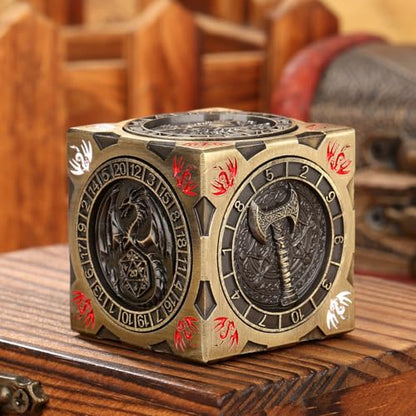 Polyhedral Rotating Game Dice, D&D Spinner Dice, DND Metal Dice | 7-in-1 Metal Dice Set, 3D Relief Design, D&D Gifts, RPG, MTG, Role Playing Board Game Accessories, with Gift Box, Bronze - color: Bronze