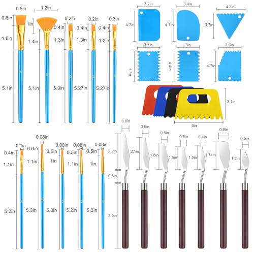 EEEKit 27 PCS Palette Knife Set, Stainless Steel Spatula Pallet Knife with Art Paint Brush, Plastic Scraper for Oil Canvas, Watercolor, Acrylic Painting