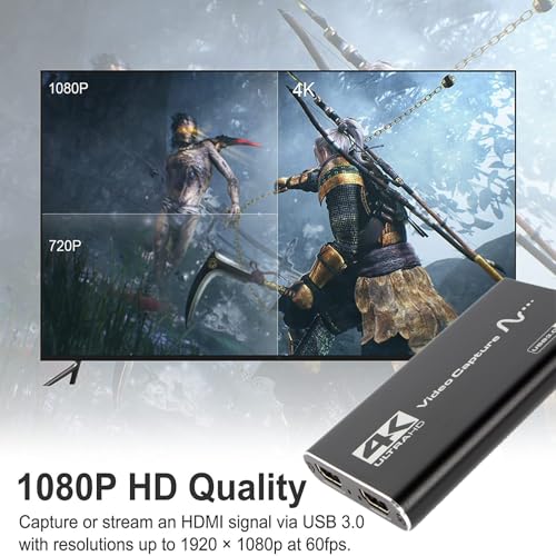 4K Audio Video Capture Device, HDMI to USB 3.0 4K Video Capture Card Game Capture Card USB 3.0,for Living Streaming Broadcasting