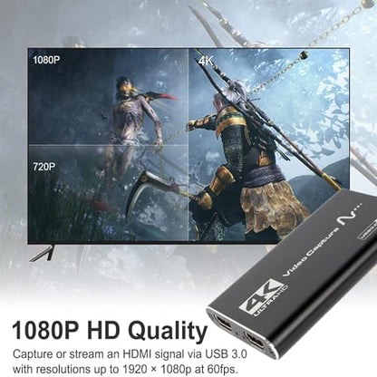4K Audio Video Capture Device, HDMI to USB 3.0 4K Video Capture Card Game Capture Card USB 3.0,for Living Streaming Broadcasting