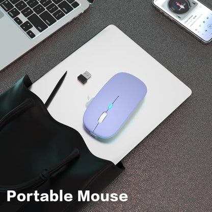AIKOKOK Wireless Bluetooth Mouse, Rechargeable Dual Mode Mouse, Purple | BT 5.2 & 2.4G USB Receiver, 3 Adjustable DPI,LED Lights,Slim,Silent,Portable Computer Mouse for Laptop,PC,MacBook,iPad,Tablet - color: Purple