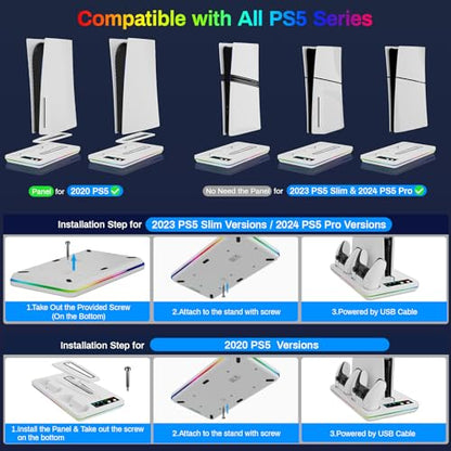 PS 5 Cooling Station and PS 5 Stand with RGB Controller Charging Station for PlayStation5Console, Controller Charger, Cooling Stand, PS5/Slim/Pro Accessories Kit with 3 Level Cooler Fan - color: RGB-white