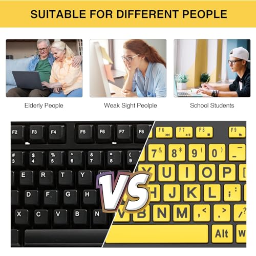 SABLUTE Large Print Keyboard Wired Computer Keyboards with Wrist Rest, Phone Holder, Big Letters Easy to Read Compatible Windows, Desktop, Laptop, Yellow - color: Yellow&Black