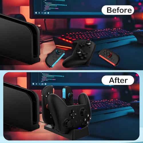 Controller Charger for Nintendo Switch 2 Pro/Joycon, Switch 2 Pro Charging Dock for Joy-Cons, 3 in 1 Charger for Joy-con 2 with LED Indicator and Charger Cable