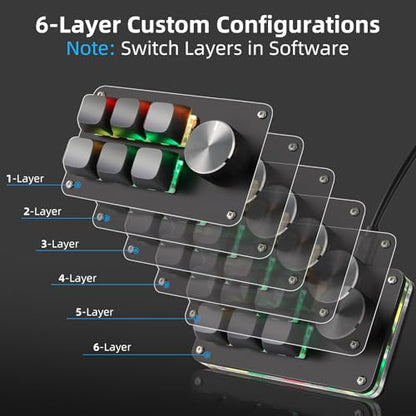 Koolertron Macro Programmable Keypad, One Handed Programmable Mechanical Keyboard, RGB Blue Switch Hot Swappable, 6 Keys 1 Knob Backlit Keypad for Working and Gaming, Black - size: 6-key (1 Knob)