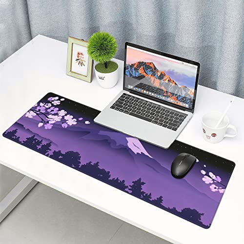 Purple Japanese Fuji Cherry Blossom Large Mouse Pad XL Extended Gaming Mouse Pad Mat Desk Pad with Stitched Edge,Full Desk Mousepad for Office,Computer,Keyboard 31.5 X 11.8 Inch - color: Purple Japanese Fuji Cherry Blossom