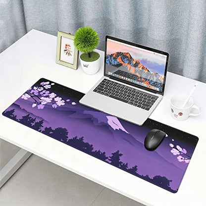 Purple Japanese Fuji Cherry Blossom Large Mouse Pad XL Extended Gaming Mouse Pad Mat Desk Pad with Stitched Edge,Full Desk Mousepad for Office,Computer,Keyboard 31.5 X 11.8 Inch - color: Purple Japanese Fuji Cherry Blossom