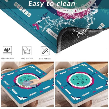 2F22E Mahjong Table Mat for American Mahjong, Neoprene Non-Slip Noise Reduction Mat with Printed Rules, 32.4 x 32.4 Inch Blue Table Cover for Poker, Cards & Board Games - color: Blue-mats