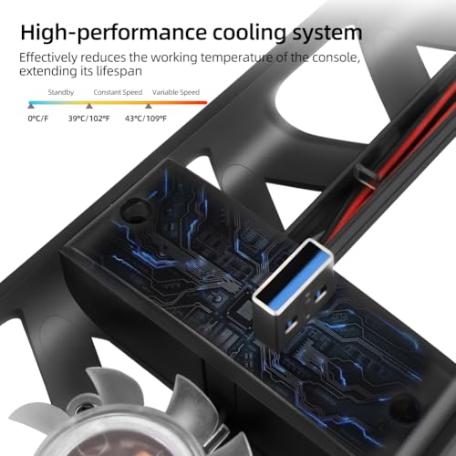 Cooling Fan with LED Light for PS5 Slim, Quiet Cooling System Accessories for Playstation 5 Slim Disc and Digital Editions, Compatible with Horizontal Stand For Gaming Console